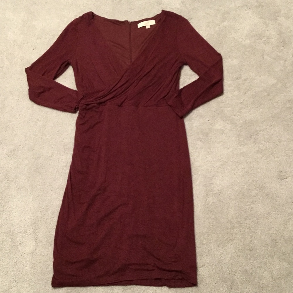 LOFT Elegant Long Sleeve Burgundy Dress